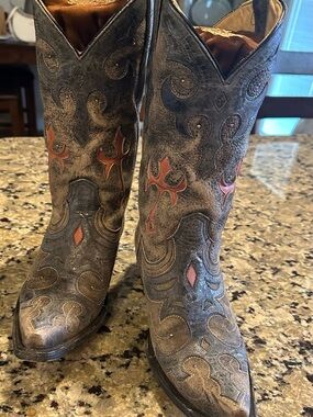 Corral Men’s Embroidered Western Boots - Gray with Coral Accents